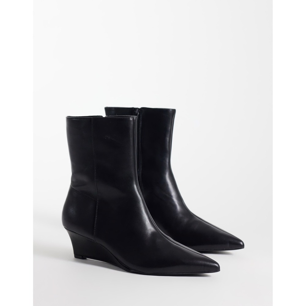ASOS SEQWL Lumiere Refined Wedge Ankle Boots Black Pointed Toe Size 5 NWT